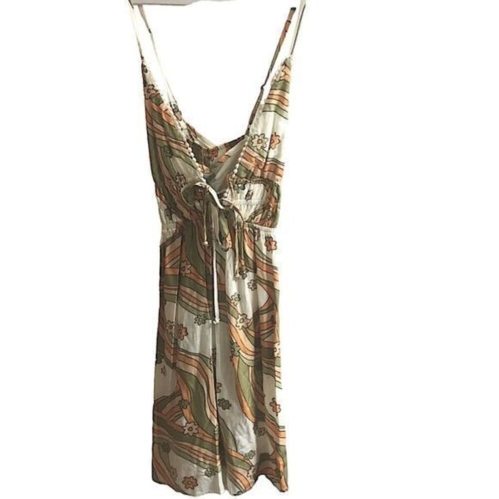 Boho Cross Back Floral Front‎ Tie Mini Dress Size Small